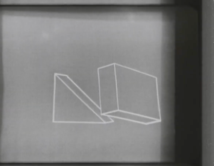 Figure 2. Wireframes of three-dimensional objects in Ivan Sutherland's televised demonstration of Sketchpad, MIT Science Reporter, 1964 ([Source](https://www.youtube.com/watch?v=rrv9YvPiQsw))