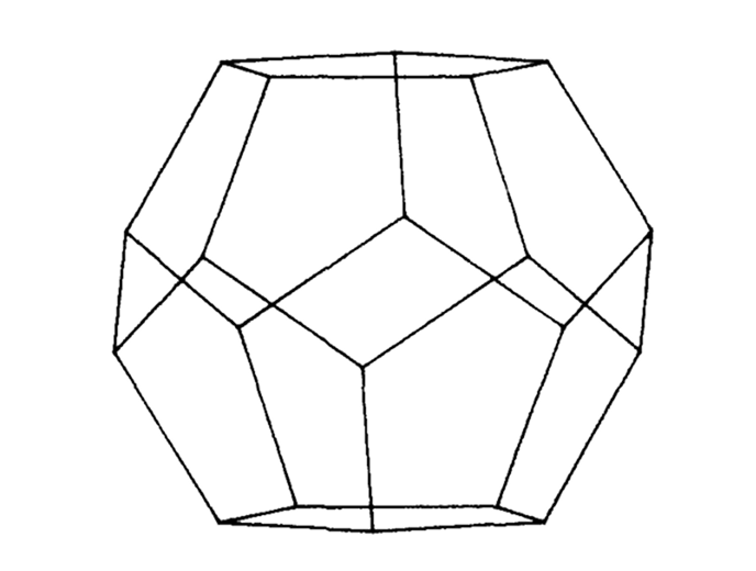 Figure 3. A regular dodecahedron, from Tomihisa Kamada and Satoru Kawai, "A Simple Method for Computing General Position in Displaying Three-Dimensional Objects." Computer Vision, Graphics, and Image Processing 41, no. 1 (1988): 54.